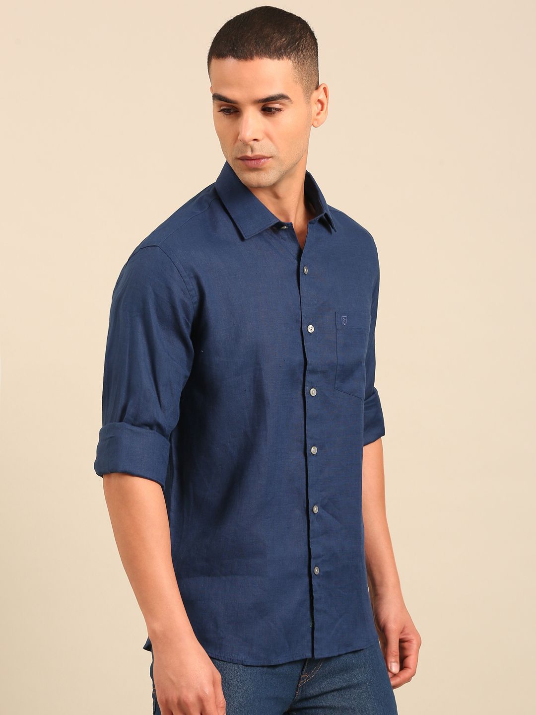 Linen Club Men's Contemporary Fit Linen cotton Full Sleeve Solid Shirt LCSFSDN010025