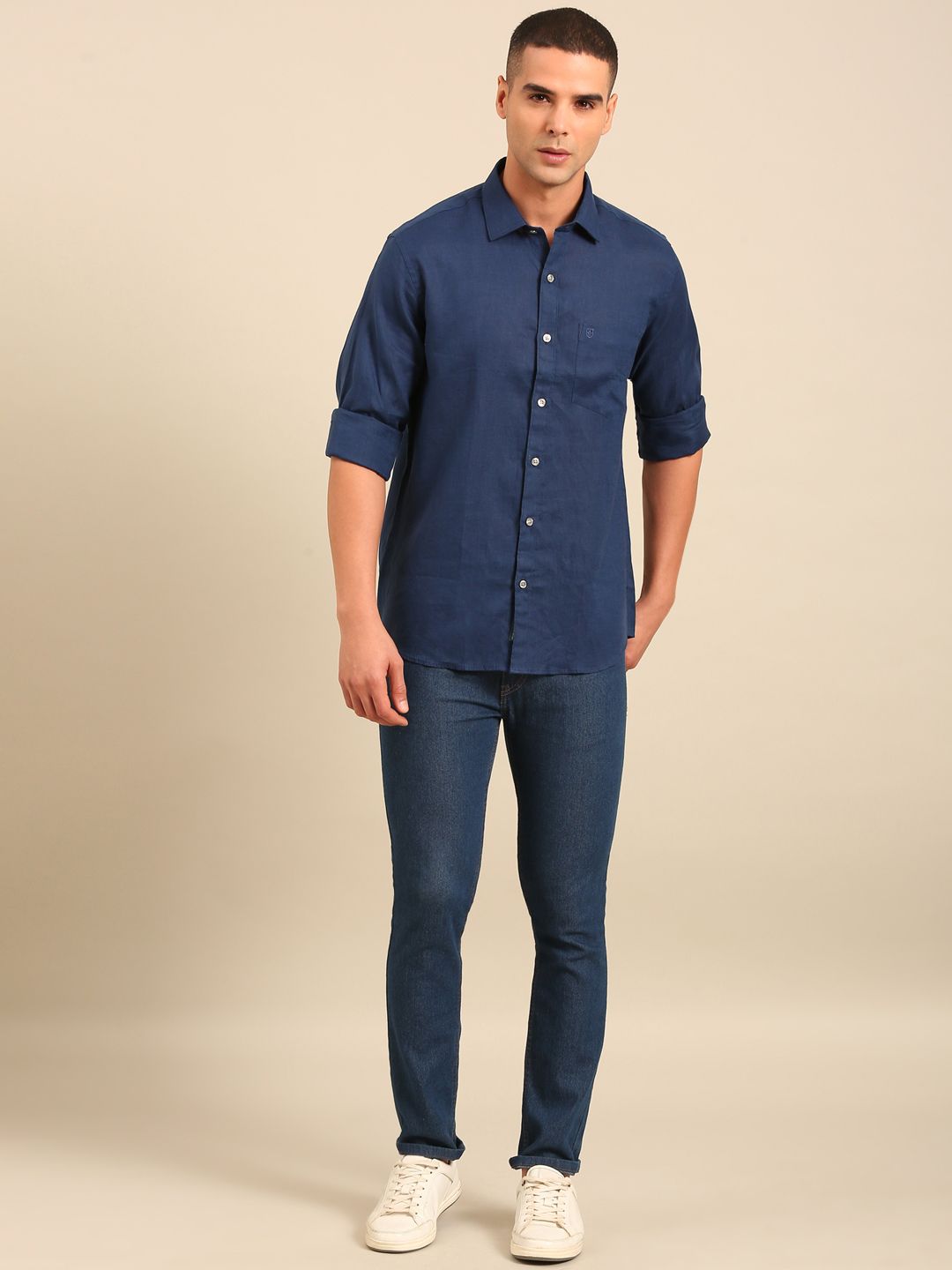 Linen Club Men's Contemporary Fit Linen cotton Full Sleeve Solid Shirt LCSFSDN010025