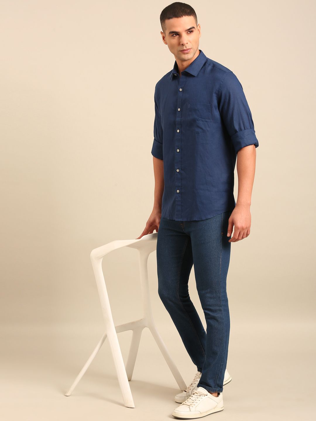 Linen Club Men's Contemporary Fit Linen cotton Full Sleeve Solid Shirt LCSFSDN010025