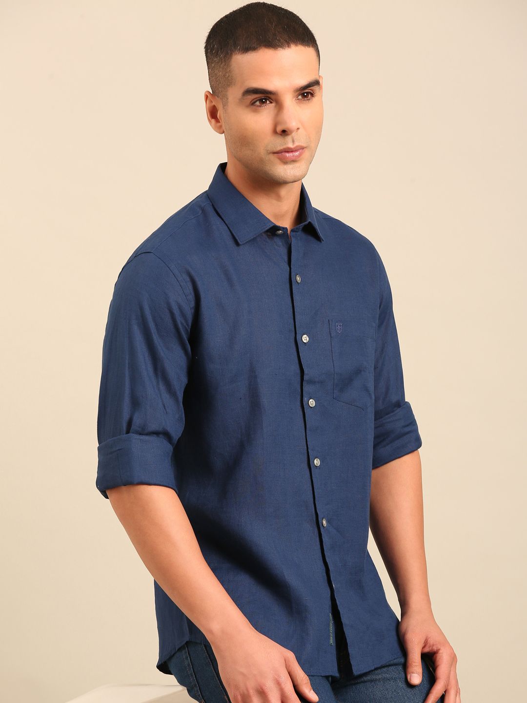 Linen Club Men's Contemporary Fit Linen cotton Full Sleeve Solid Shirt LCSFSDN010025