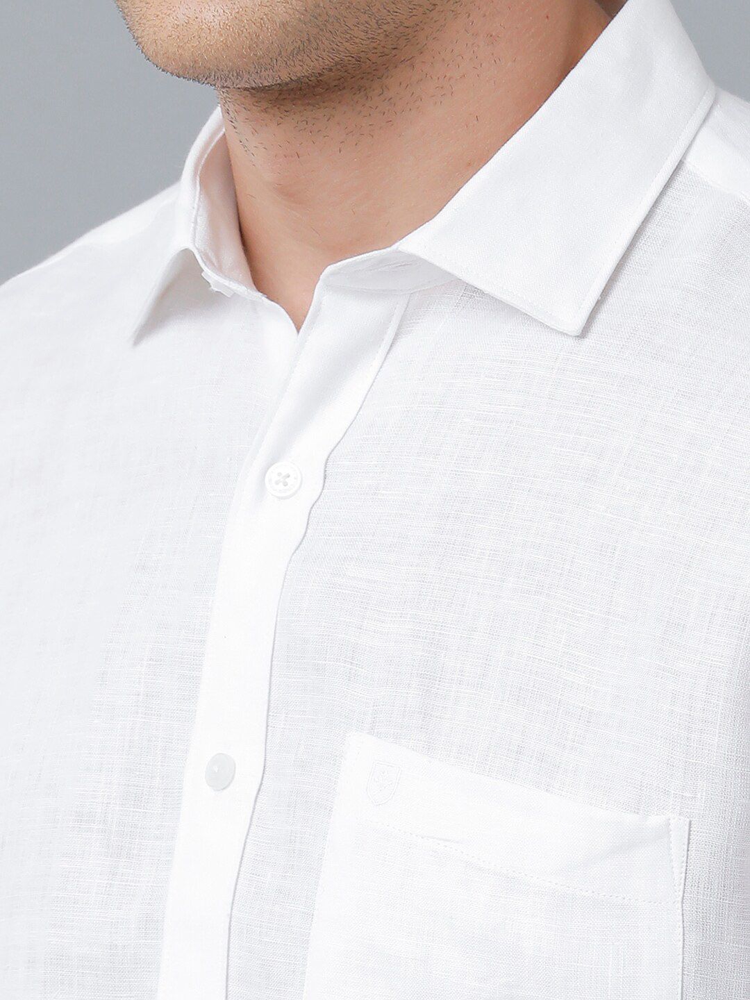 Linen Club Men's Pure Linen White Solid Regular Fit Casual Shirt LCSFSDN010029