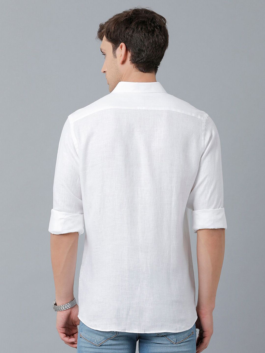 Linen Club Men's Pure Linen White Solid Regular Fit Casual Shirt LCSFSDN010029