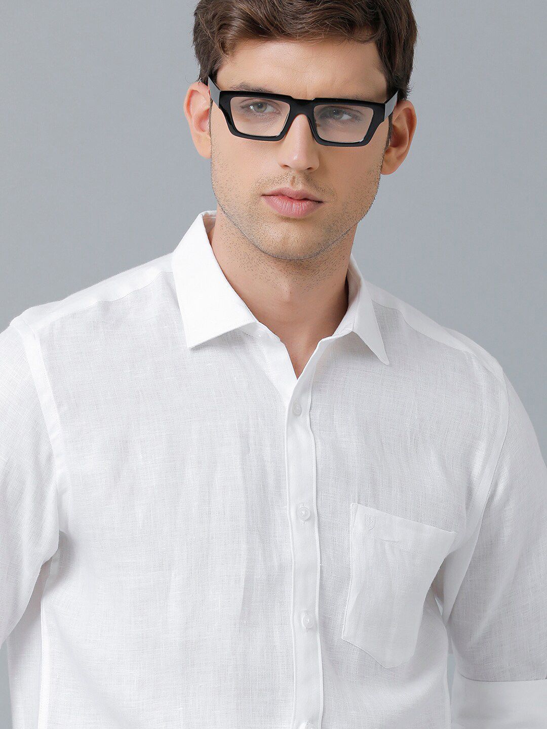 Linen Club Men's Pure Linen White Solid Regular Fit Casual Shirt LCSFSDN010029