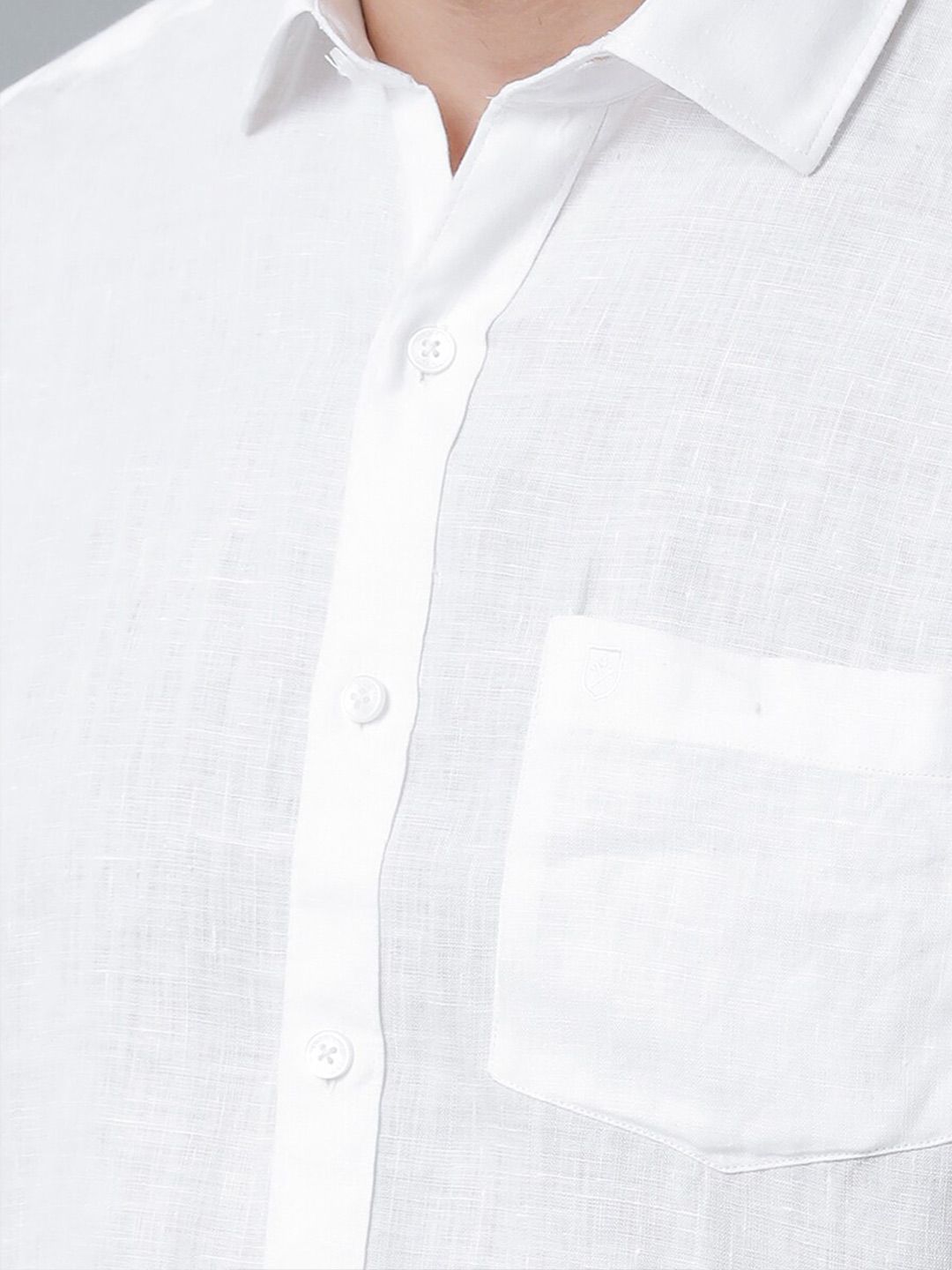 Linen Club Men's Pure Linen White Solid Regular Fit Casual Shirt LCSFSDN010031