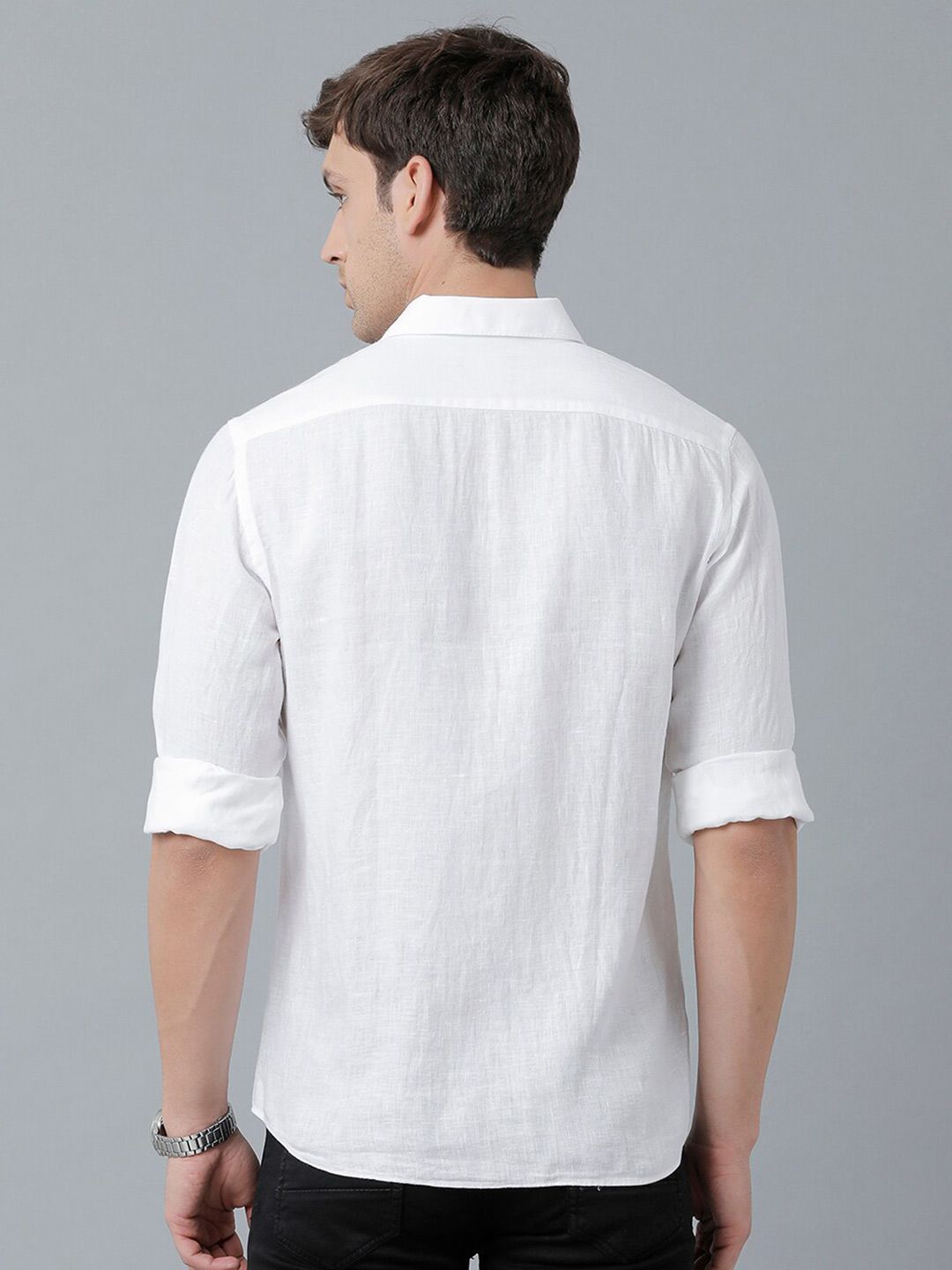 Linen Club Men's Pure Linen White Solid Regular Fit Casual Shirt LCSFSDN010031