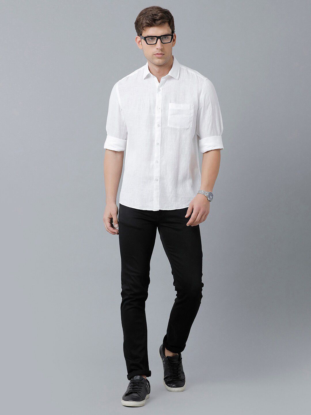 Linen Club Men's Pure Linen White Solid Regular Fit Casual Shirt LCSFSDN010031