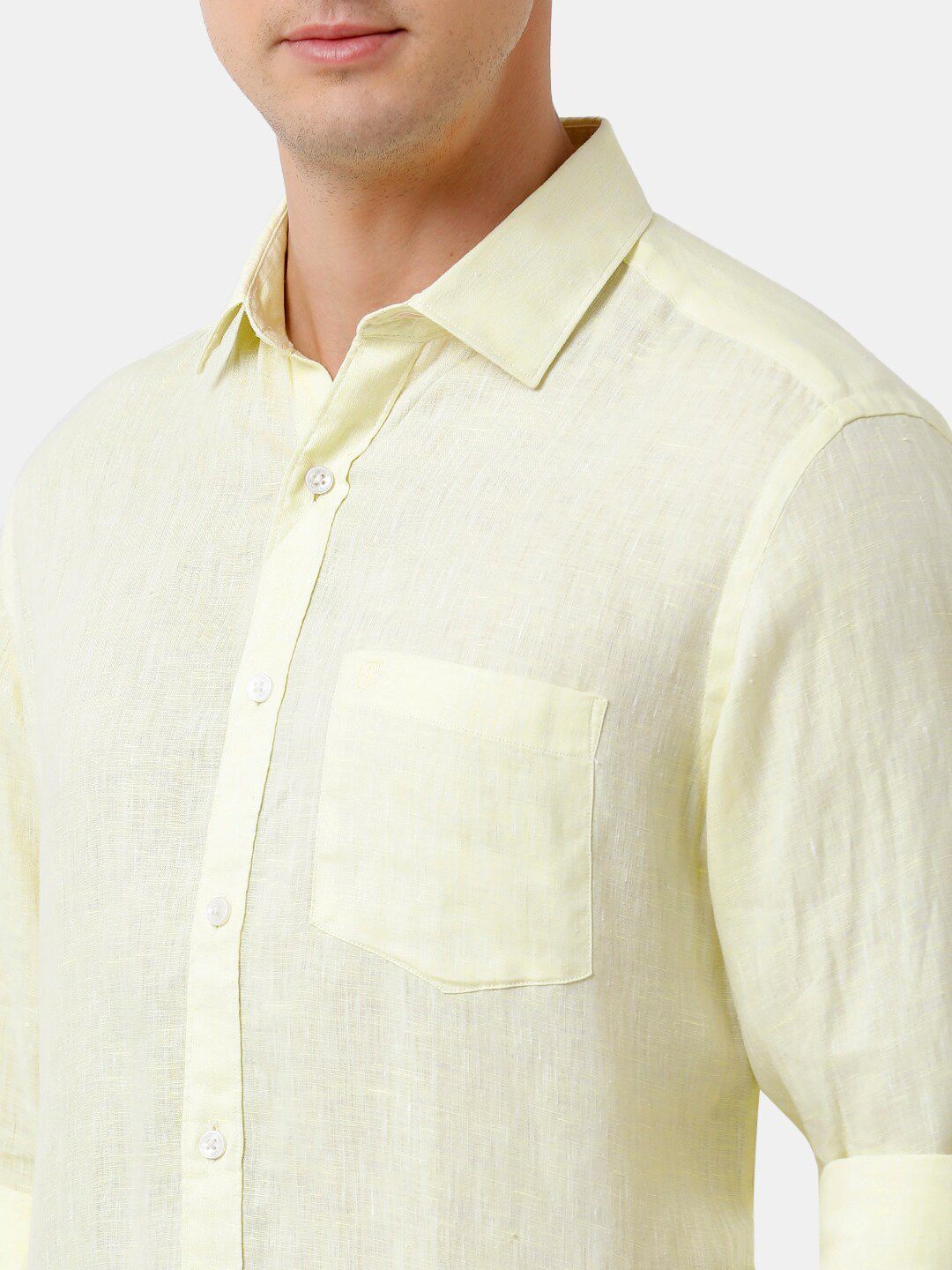 Linen Club Men's Pure Linen Light Yellow Solid Regular Fit Casual Shirt LCSFSDN010039