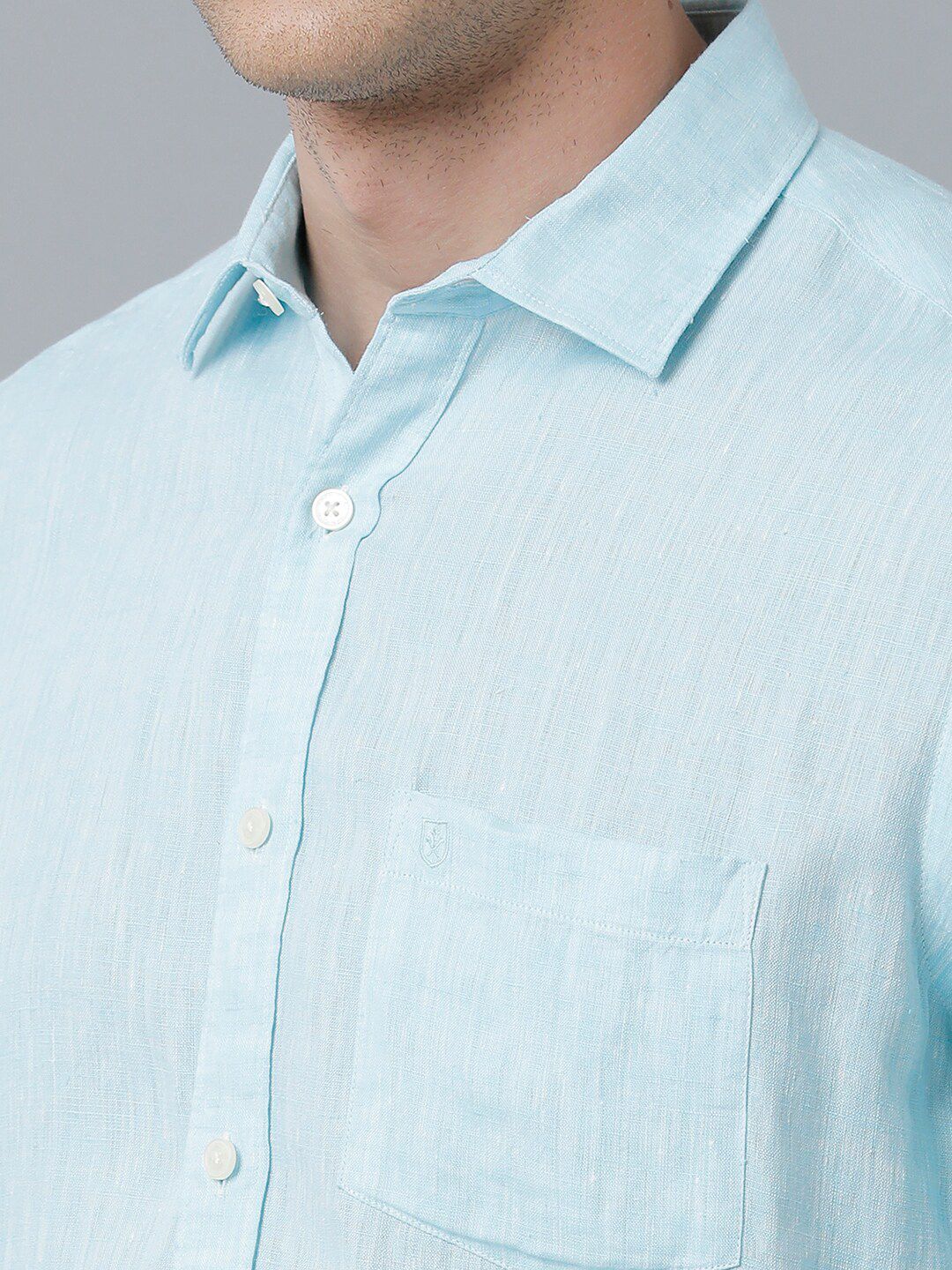 Linen Club Men's Pure Linen Turquoise Blue Solid Regular Fit Casual Shirt LCSFSDN010043