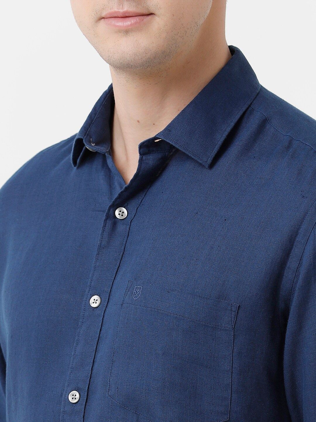 Linen Club Men's Pure Linen Navy Blue Solid Regular Fit Casual Shirt LCSFSDN010051
