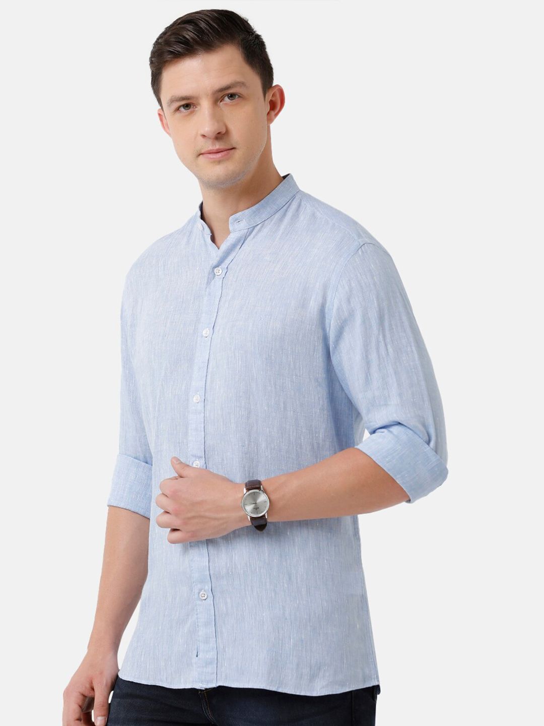 Linen Club Men's Pure Linen Light Blue Solid Regular Fit Casual Shirt LCSFSDN010059