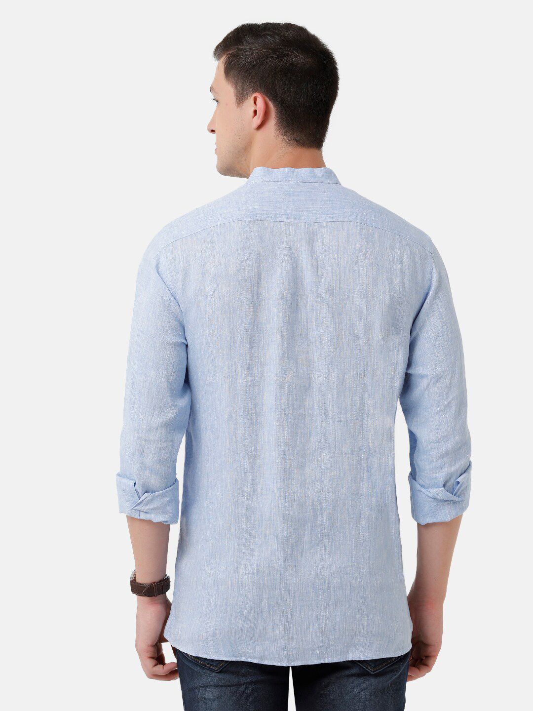 Linen Club Men's Pure Linen Light Blue Solid Regular Fit Casual Shirt LCSFSDN010059
