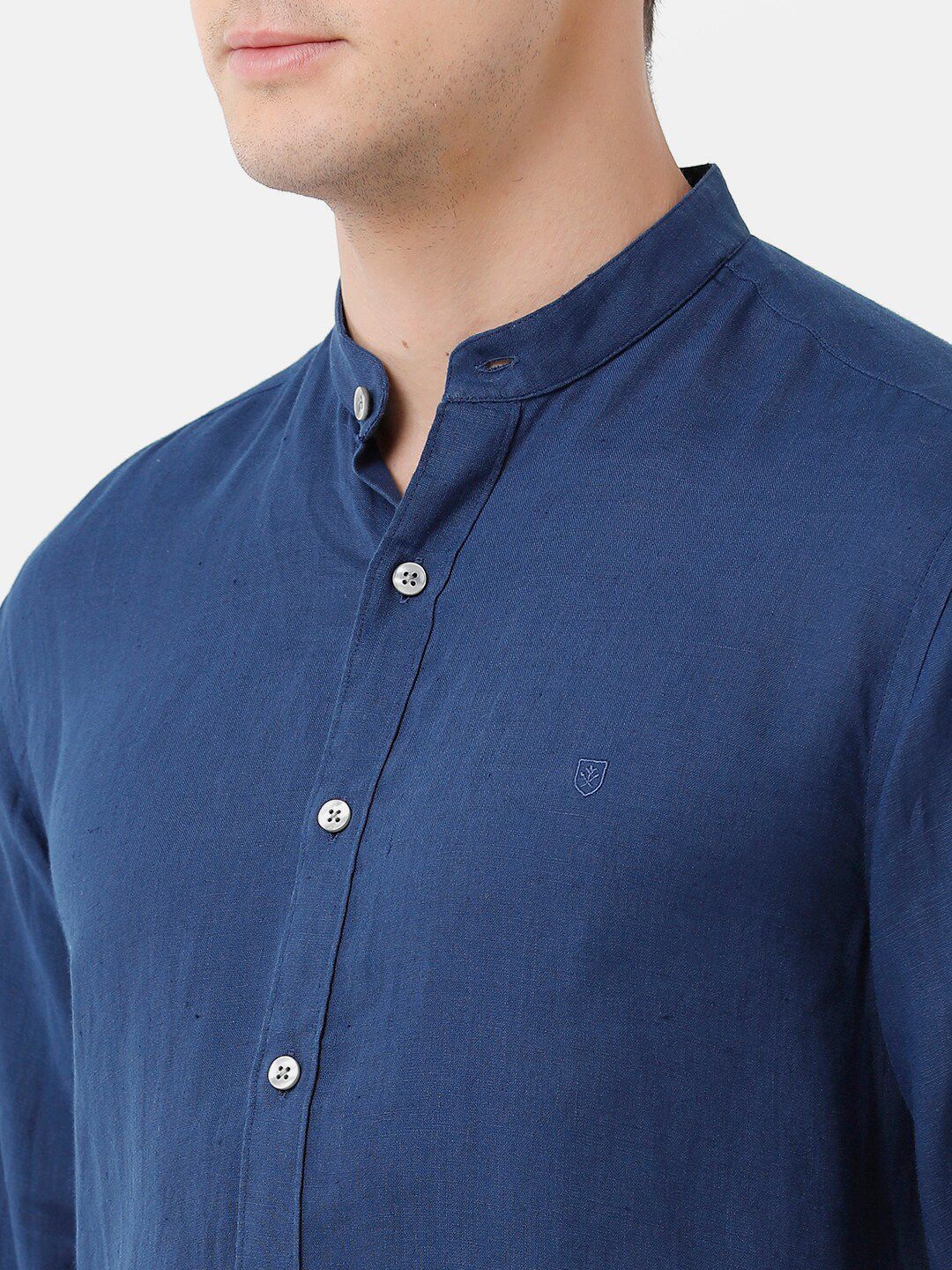 Linen Club Men's Pure Linen Navy Blue Solid Regular Fit Casual Shirt LCSFSDN010066