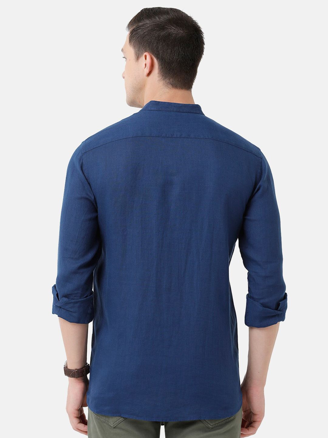 Linen Club Men's Pure Linen Navy Blue Solid Regular Fit Casual Shirt LCSFSDN010066
