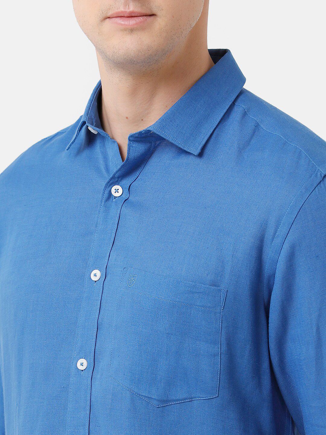 Linen Club Men's Pure Linen Blue Solid Regular Fit Casual Shirt LCSFSDN010100