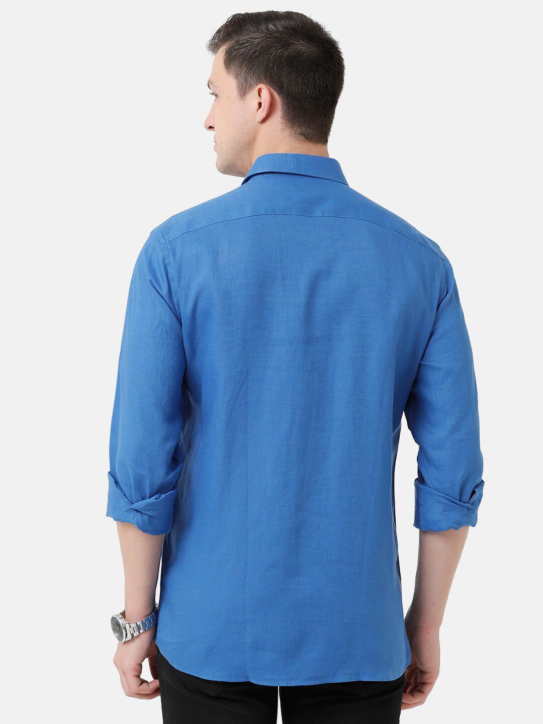 Linen Club Men's Pure Linen Blue Solid Regular Fit Casual Shirt LCSFSDN010100