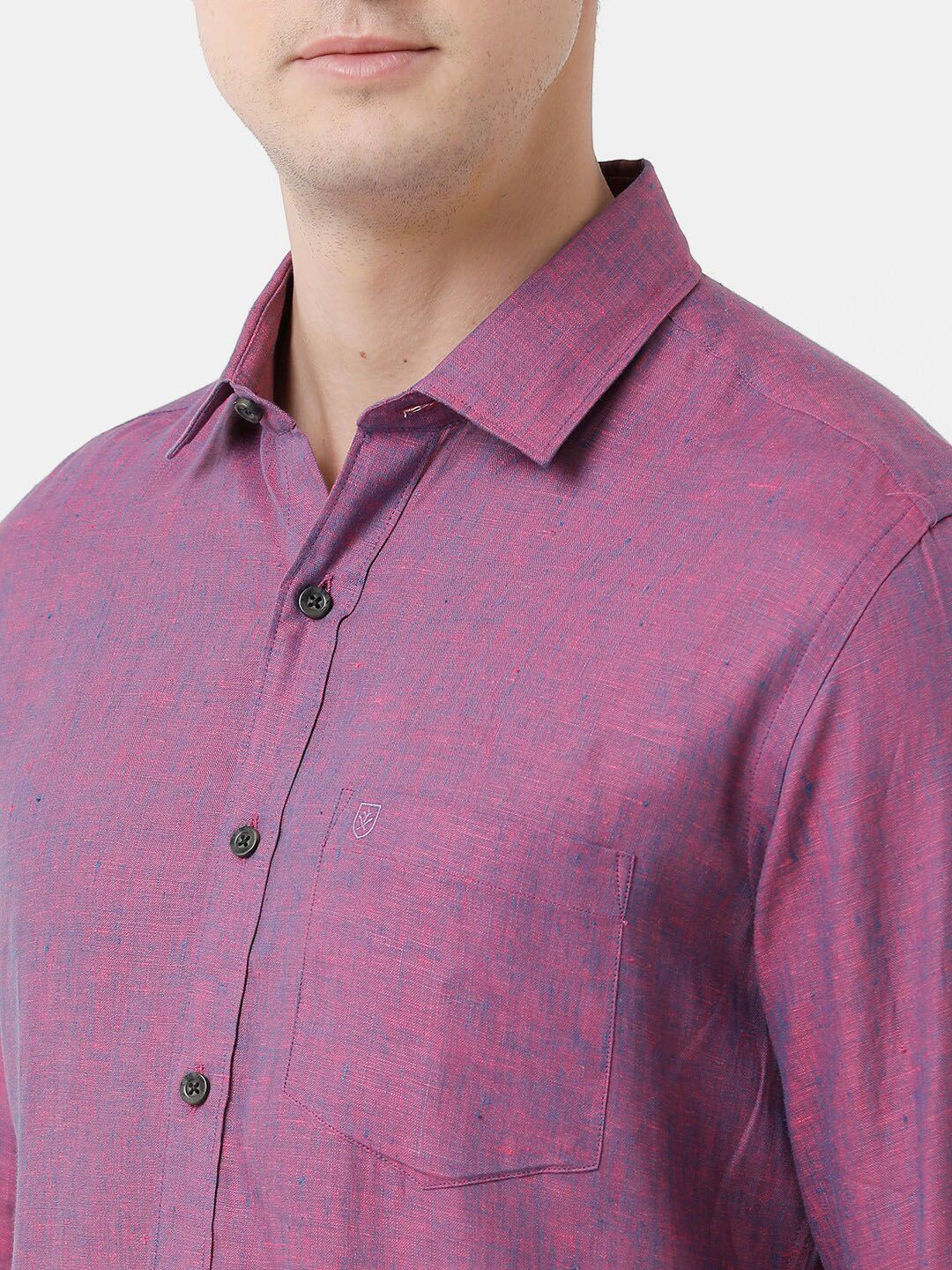 Linen Club Men's Pure Linen Purple Solid Regular Fit Casual Shirt LCSFSDN010102