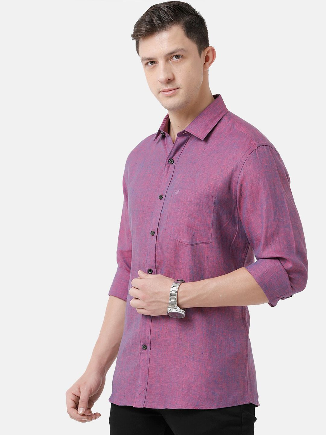 Linen Club Men's Pure Linen Purple Solid Regular Fit Casual Shirt LCSFSDN010102
