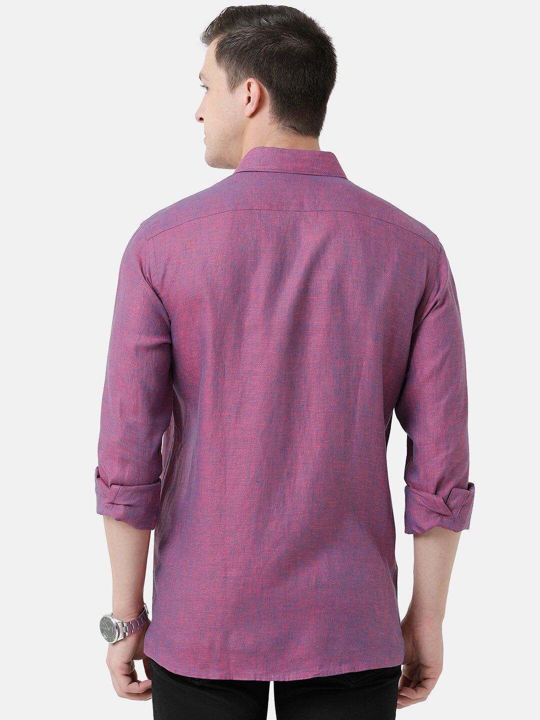 Linen Club Men's Pure Linen Purple Solid Regular Fit Casual Shirt LCSFSDN010102