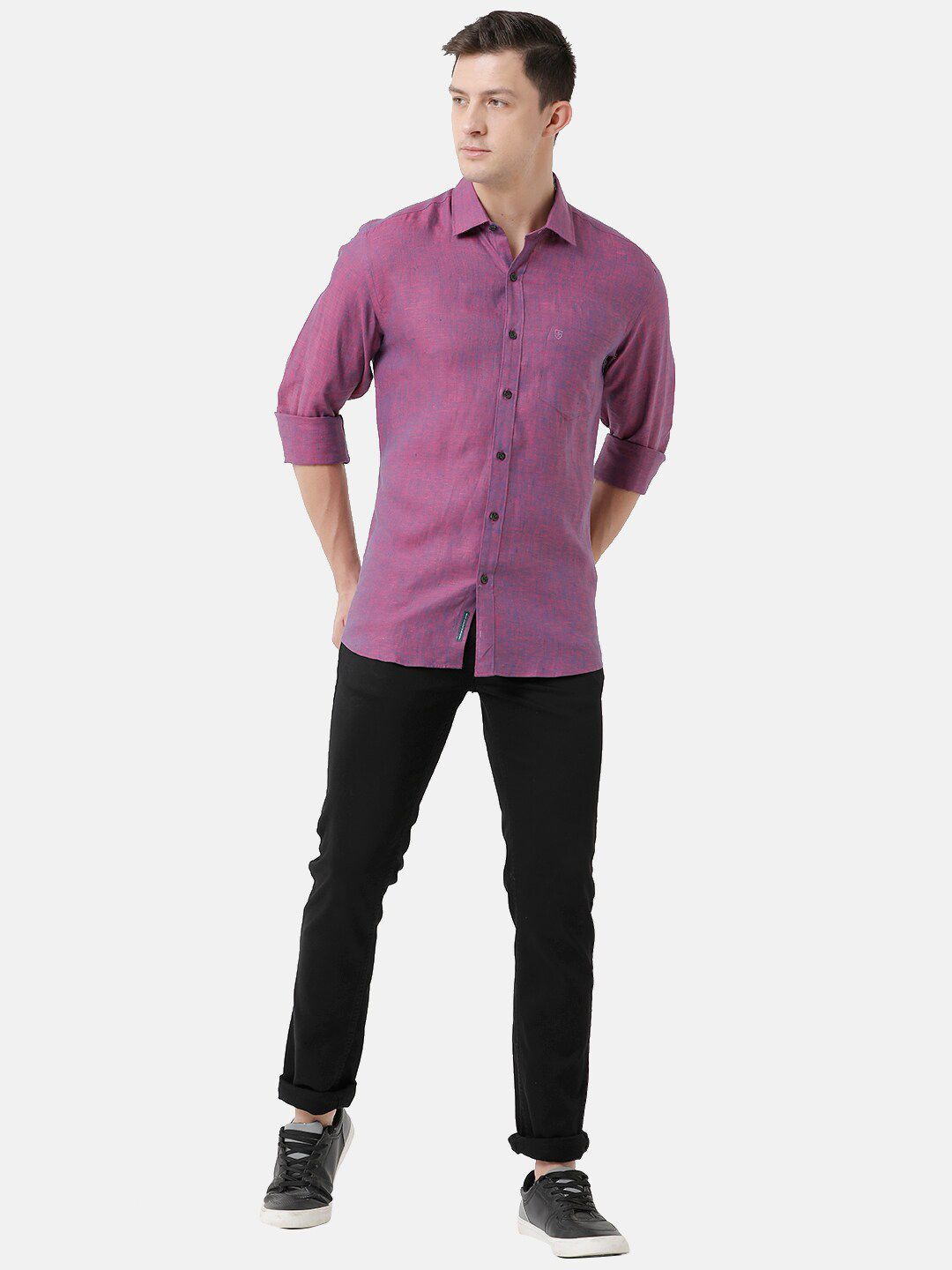Linen Club Men's Pure Linen Purple Solid Regular Fit Casual Shirt LCSFSDN010102