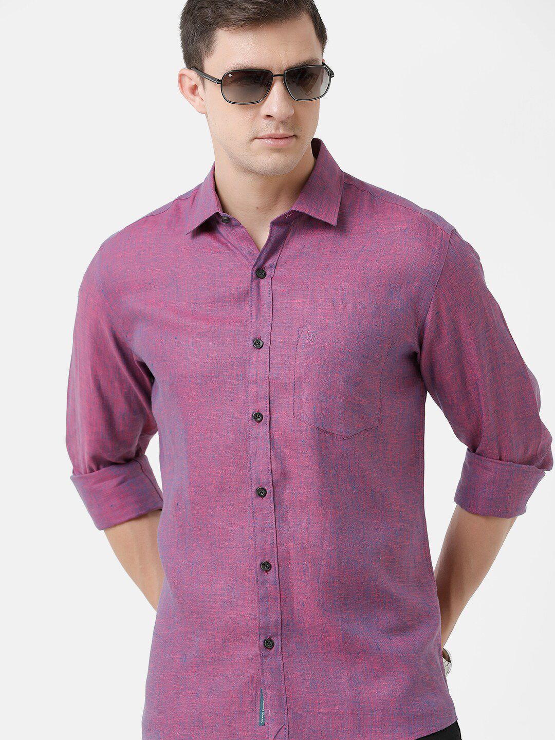 Linen Club Men's Pure Linen Purple Solid Regular Fit Casual Shirt LCSFSDN010102
