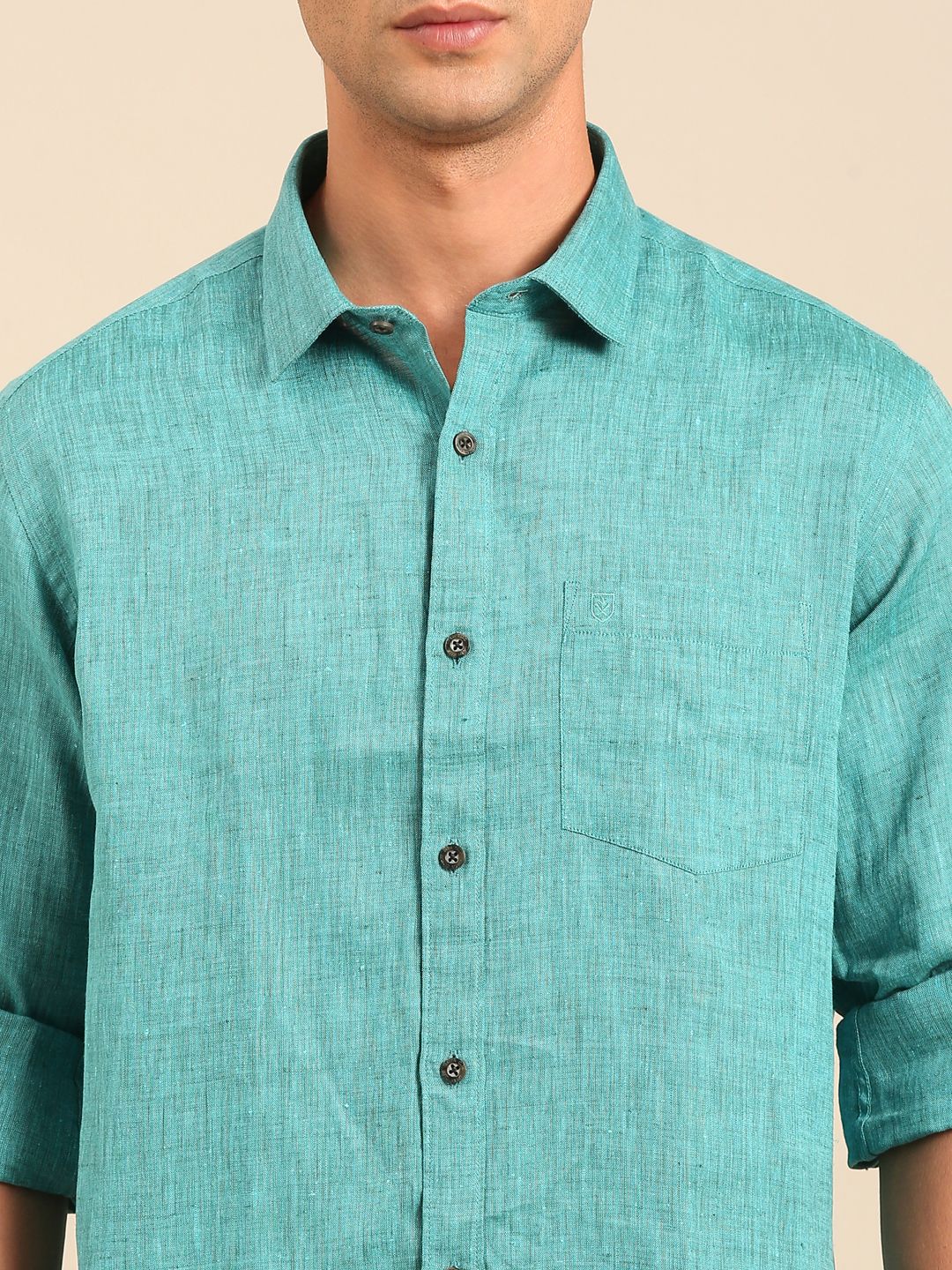 Linen Club Men's Contemporary Fit Linen cotton Full Sleeve Solid Shirt LCSFSDN010110
