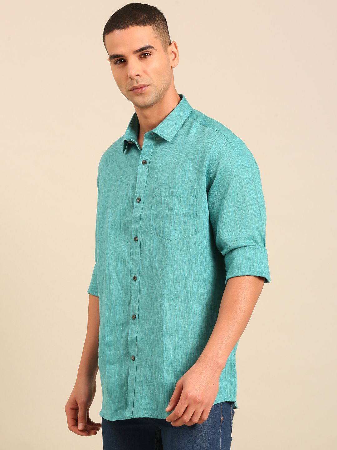 Linen Club Men's Contemporary Fit Linen cotton Full Sleeve Solid Shirt LCSFSDN010110