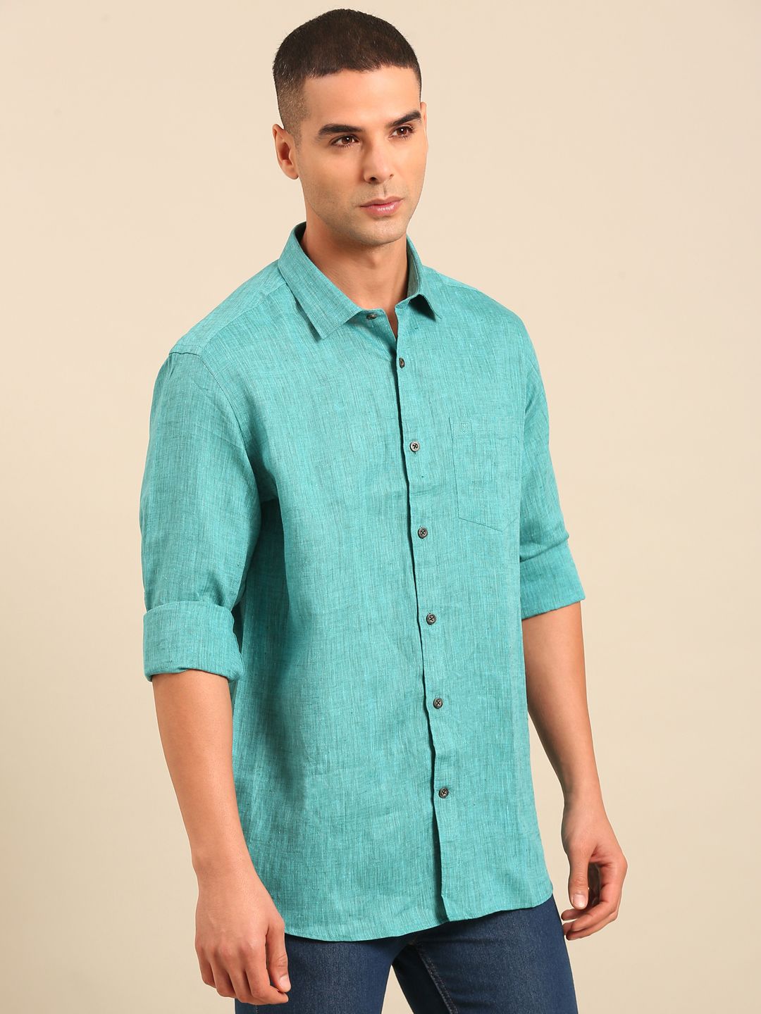 Linen Club Men's Contemporary Fit Linen cotton Full Sleeve Solid Shirt LCSFSDN010110