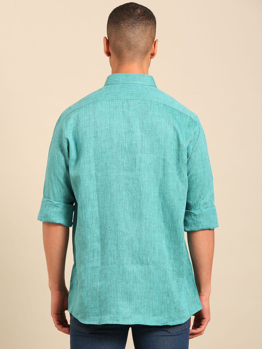 Linen Club Men's Contemporary Fit Linen cotton Full Sleeve Solid Shirt LCSFSDN010110