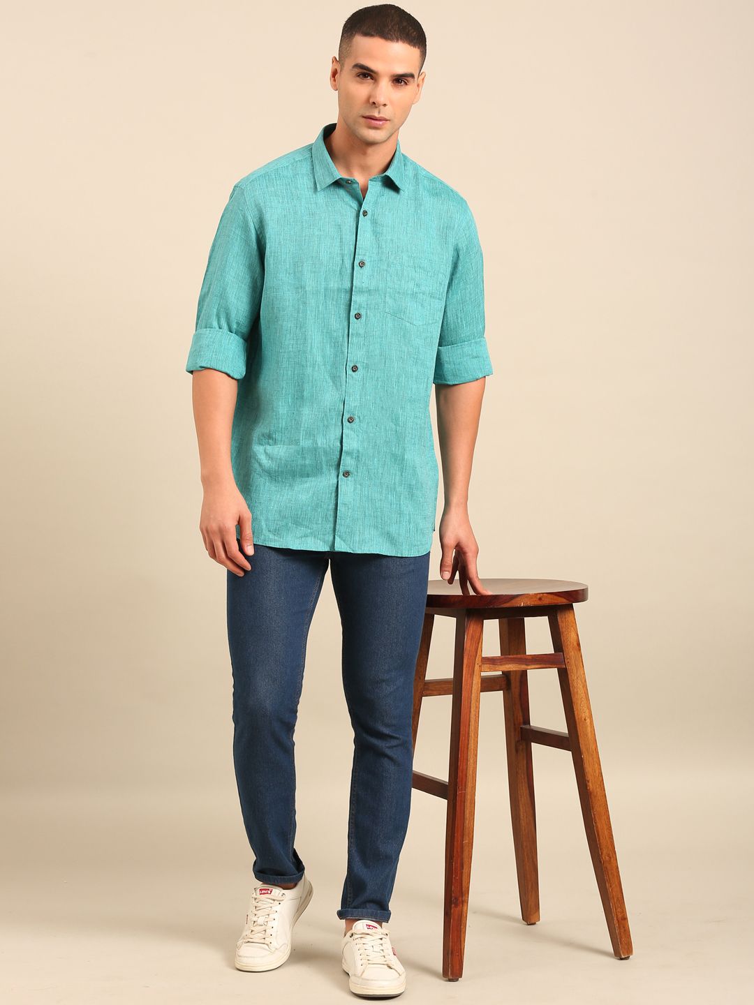 Linen Club Men's Contemporary Fit Linen cotton Full Sleeve Solid Shirt LCSFSDN010110