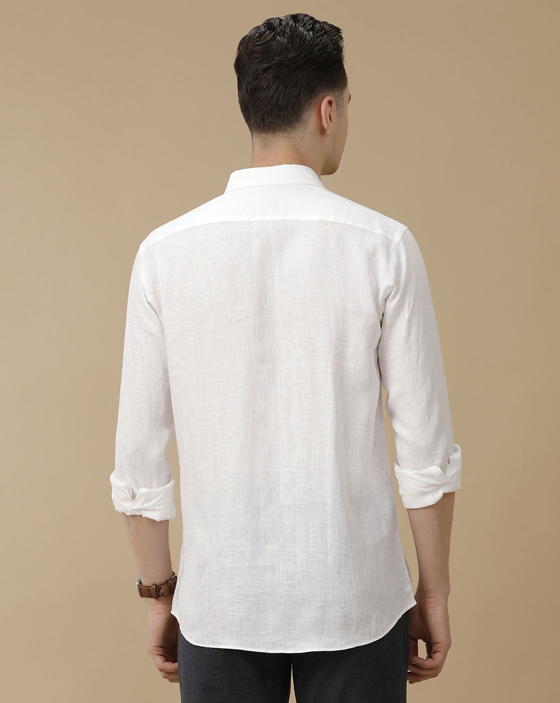 Men's Pure Linen White Solid Contemporary Fit Full Sleeve Casual Shirt