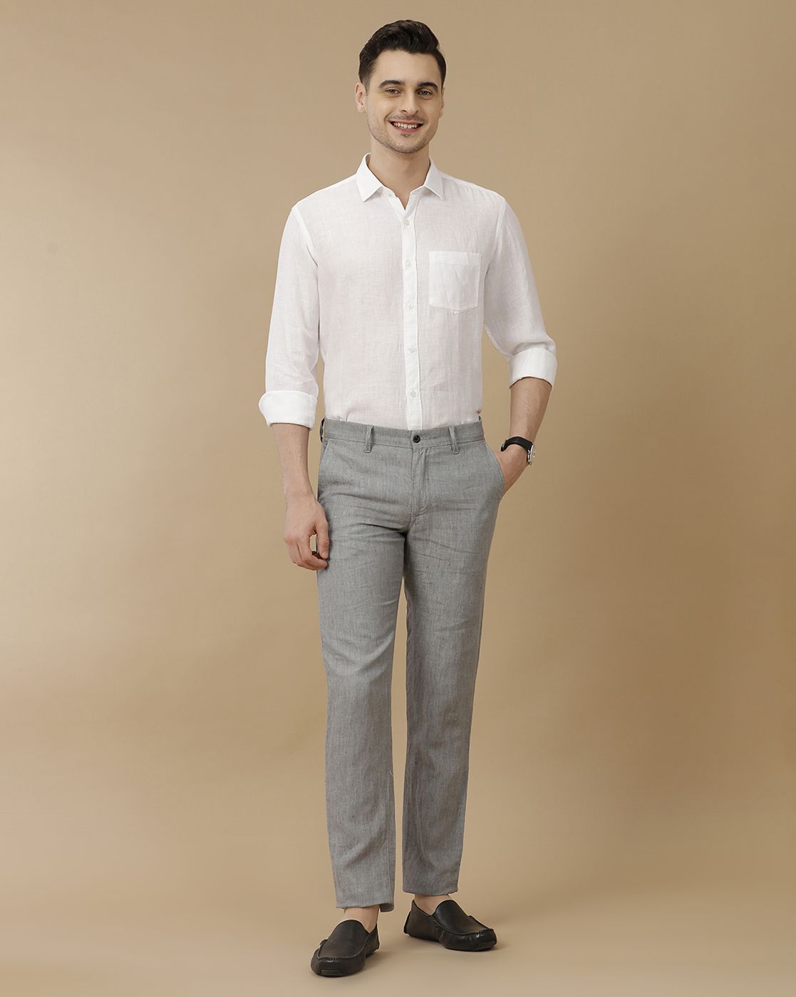Men's Pure Linen White Solid Contemporary Fit Full Sleeve Casual Shirt