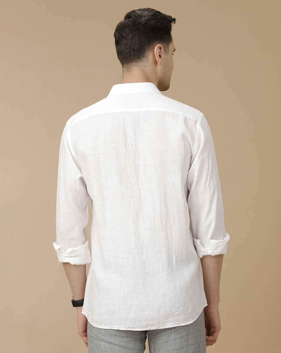 Men's Pure Linen White Solid Contemporary Fit Full Sleeve Casual Shirt