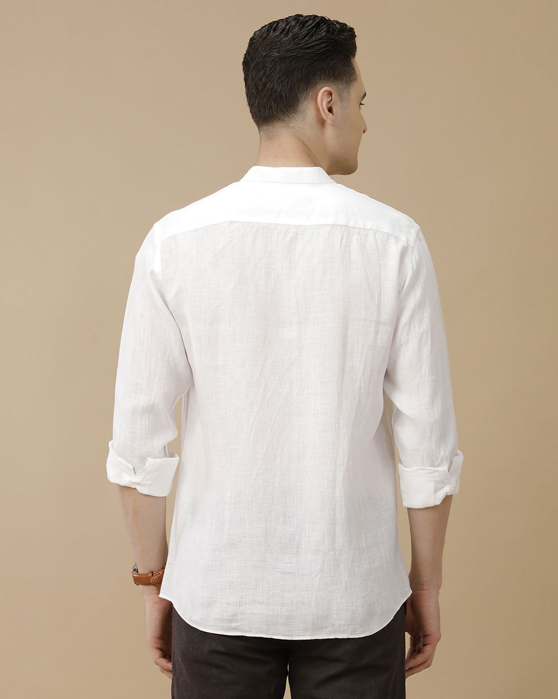 Men's Pure Linen White Solid Contemporary Fit Full Sleeve Casual Shirt