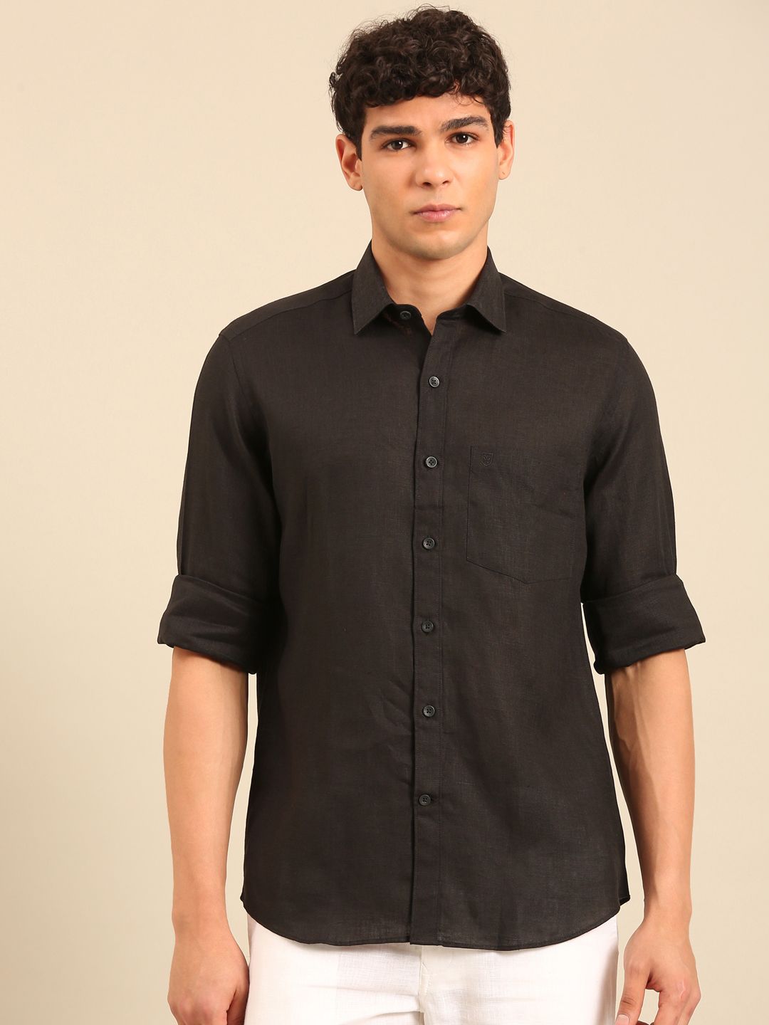 Linen Club Men's Contemporary Fit Linen cotton Full Sleeve Solid Shirt LCSFSDN020141