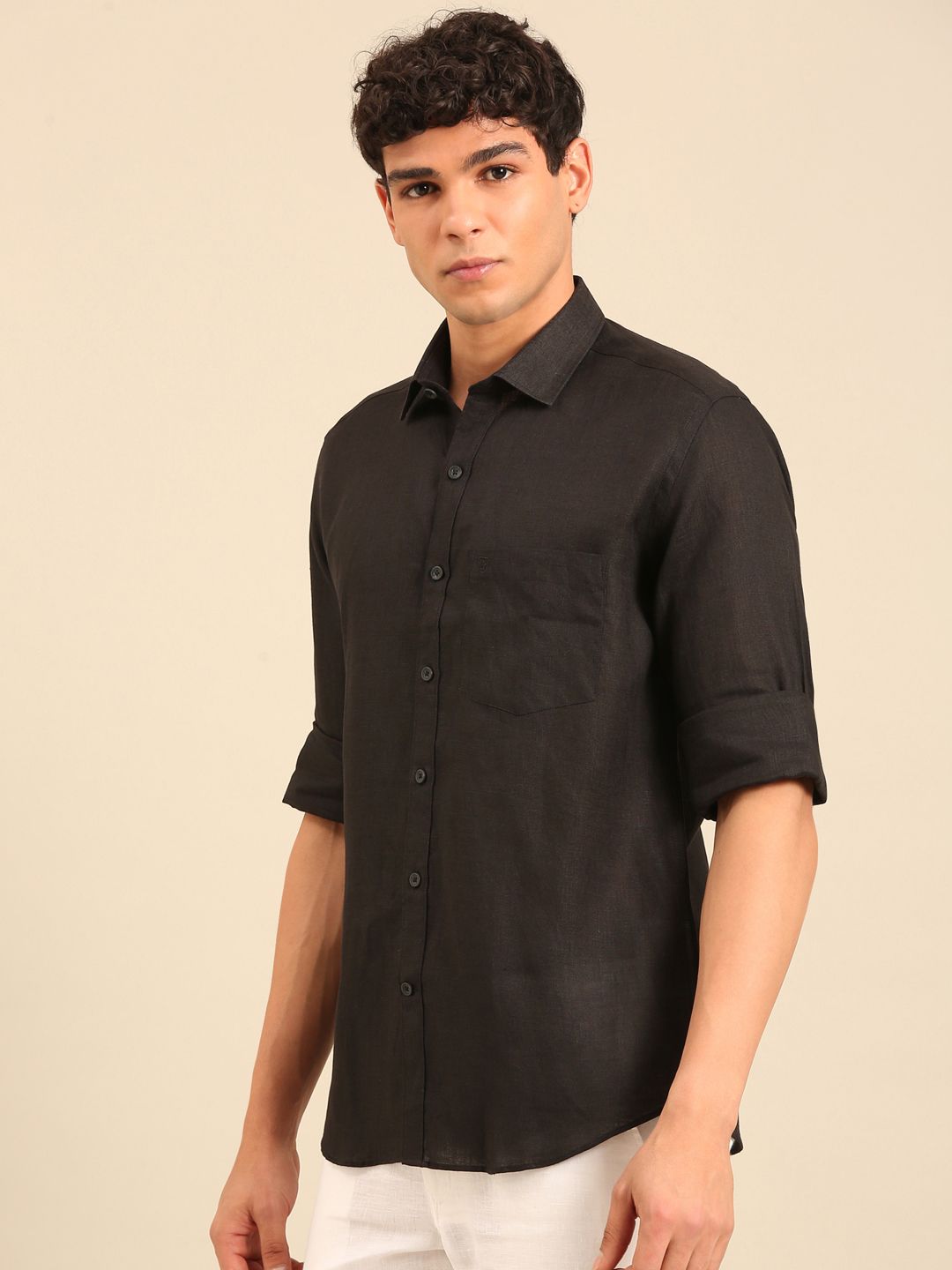 Linen Club Men's Contemporary Fit Linen cotton Full Sleeve Solid Shirt LCSFSDN020141