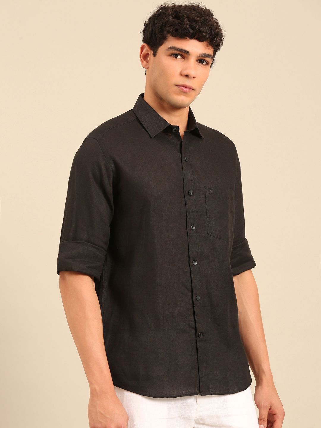 Linen Club Men's Contemporary Fit Linen cotton Full Sleeve Solid Shirt LCSFSDN020141