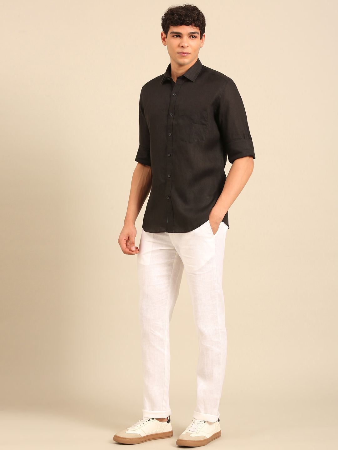 Linen Club Men's Contemporary Fit Linen cotton Full Sleeve Solid Shirt LCSFSDN020141