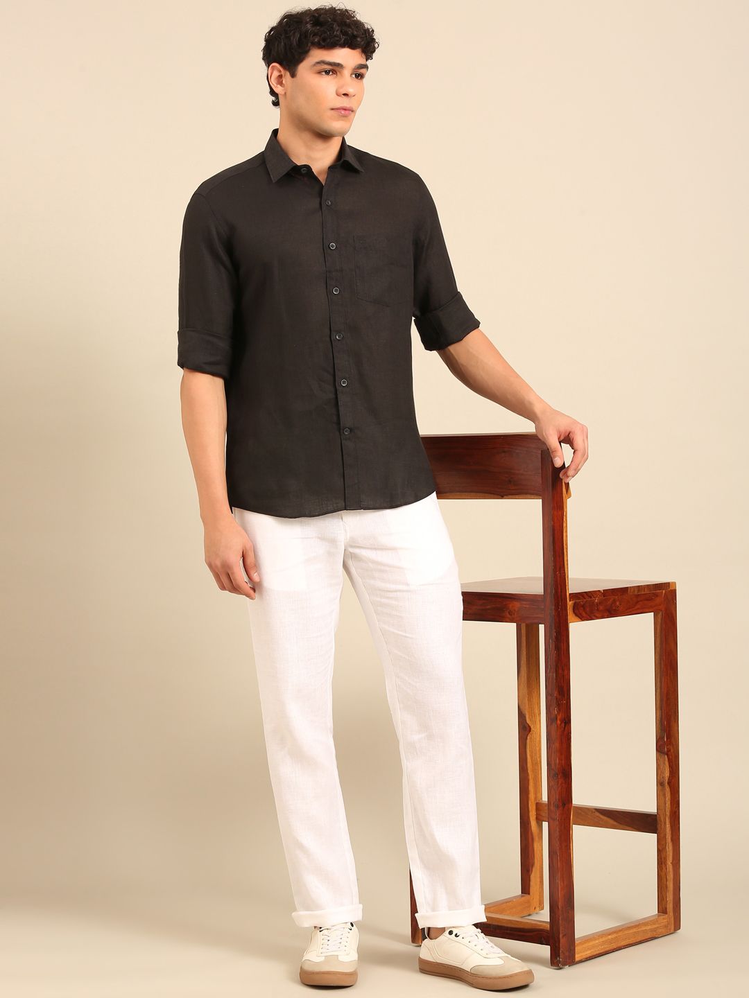 Linen Club Men's Contemporary Fit Linen cotton Full Sleeve Solid Shirt LCSFSDN020141