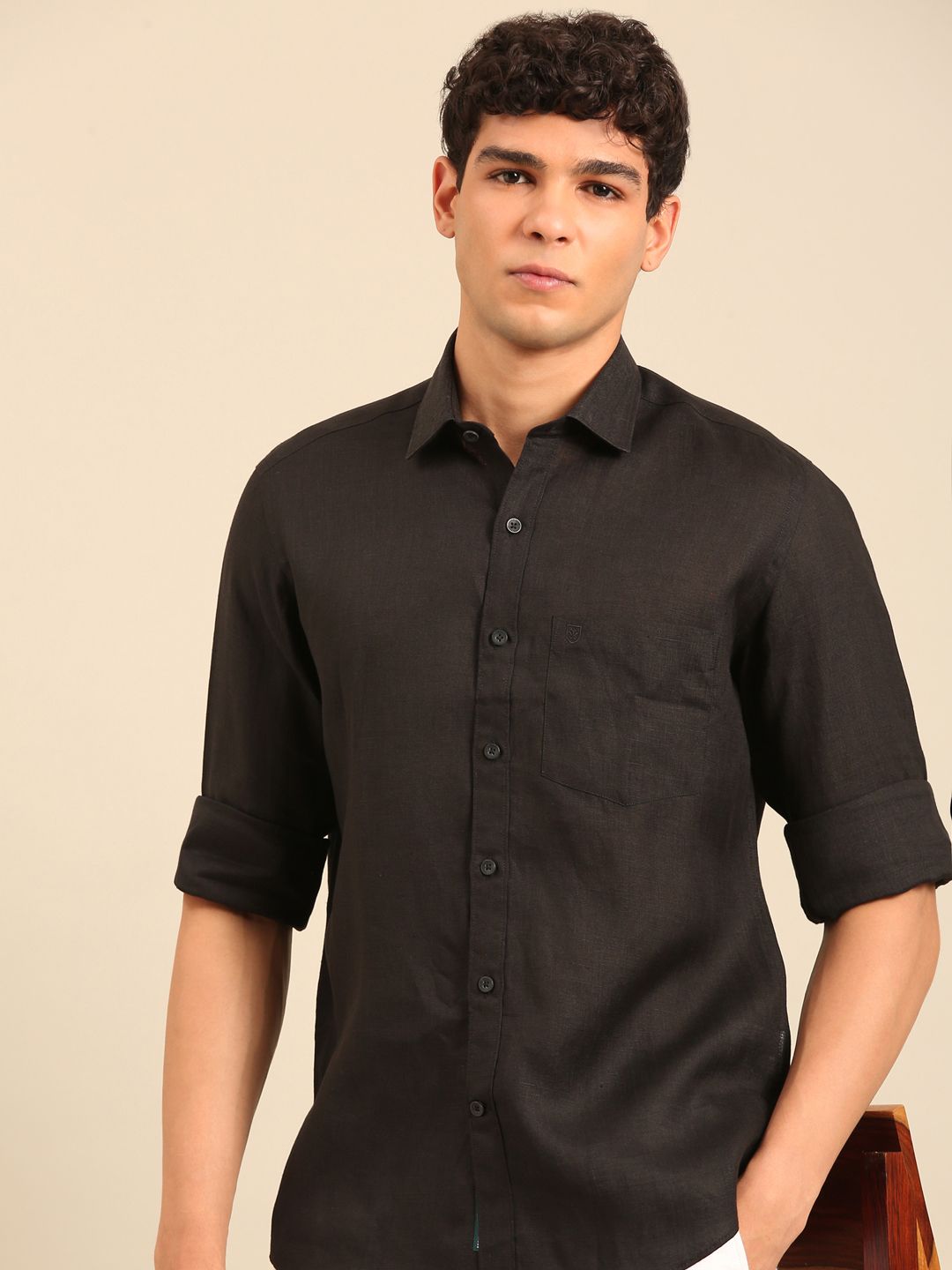 Linen Club Men's Contemporary Fit Linen cotton Full Sleeve Solid Shirt LCSFSDN020141