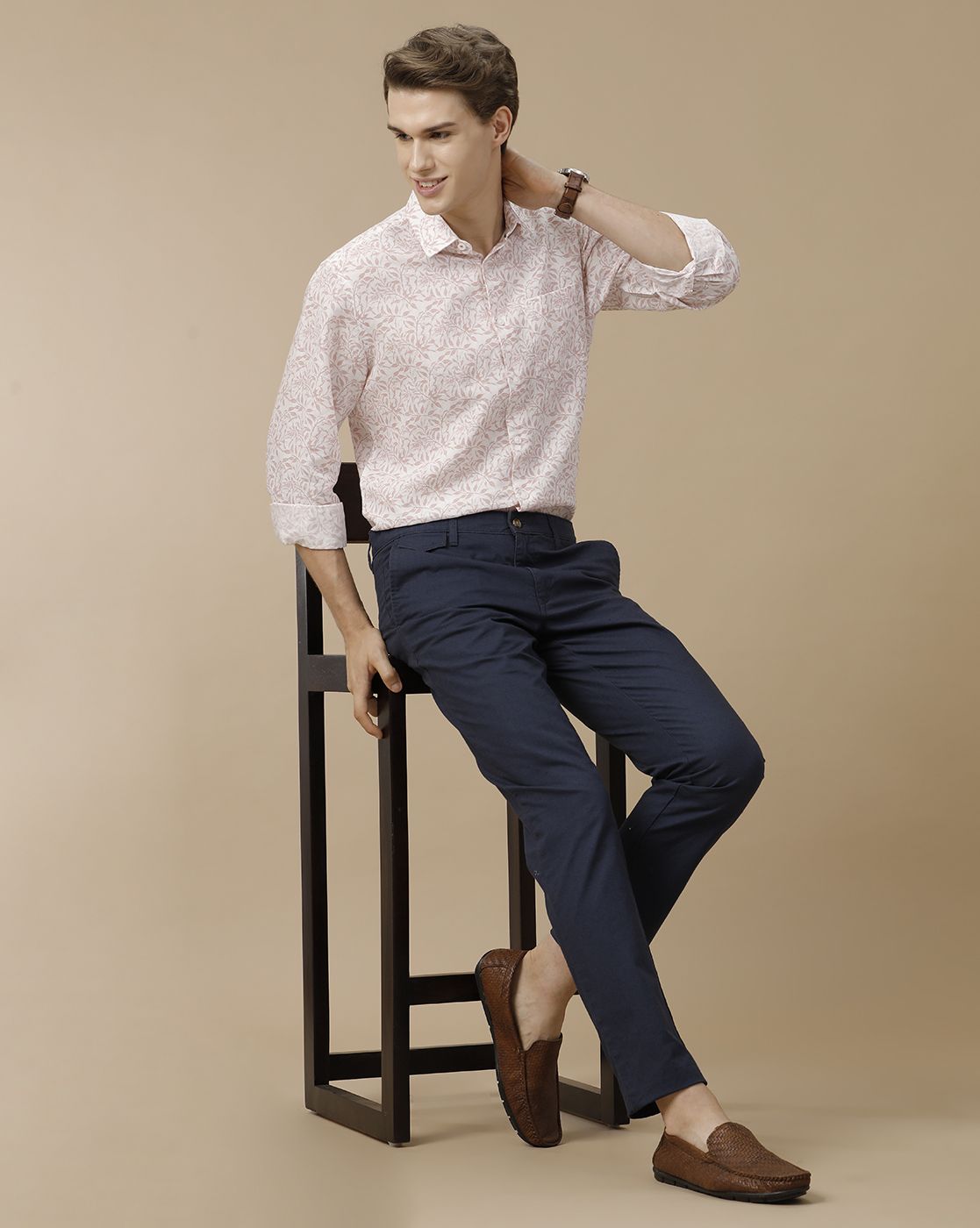 Men's Linen Rich Pink Printed Contemporary Fit Full Sleeve Casual Shirt