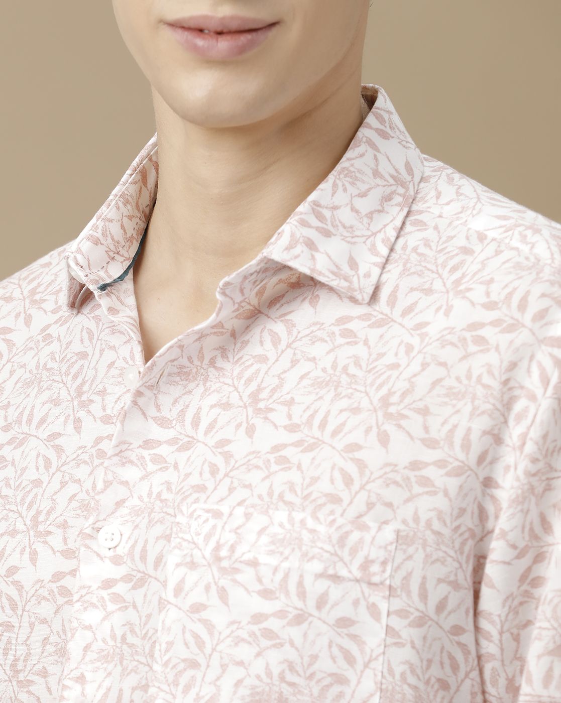 Men's Linen Rich Pink Printed Contemporary Fit Full Sleeve Casual Shirt