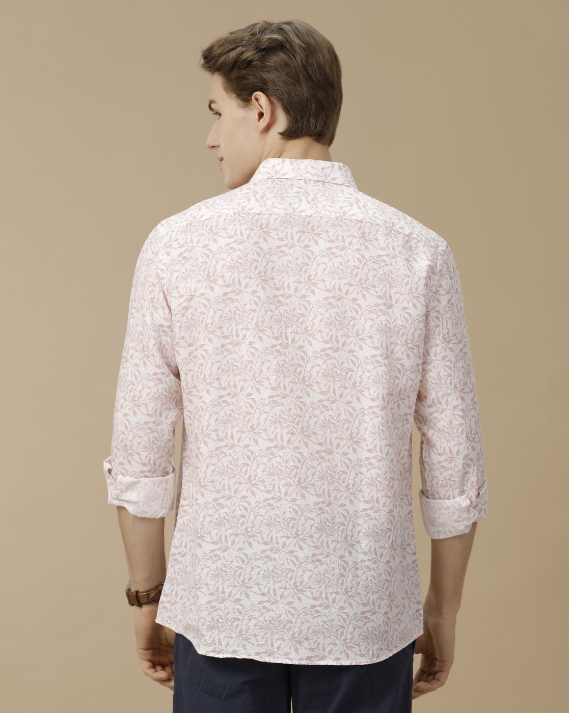 Men's Linen Rich Pink Printed Contemporary Fit Full Sleeve Casual Shirt