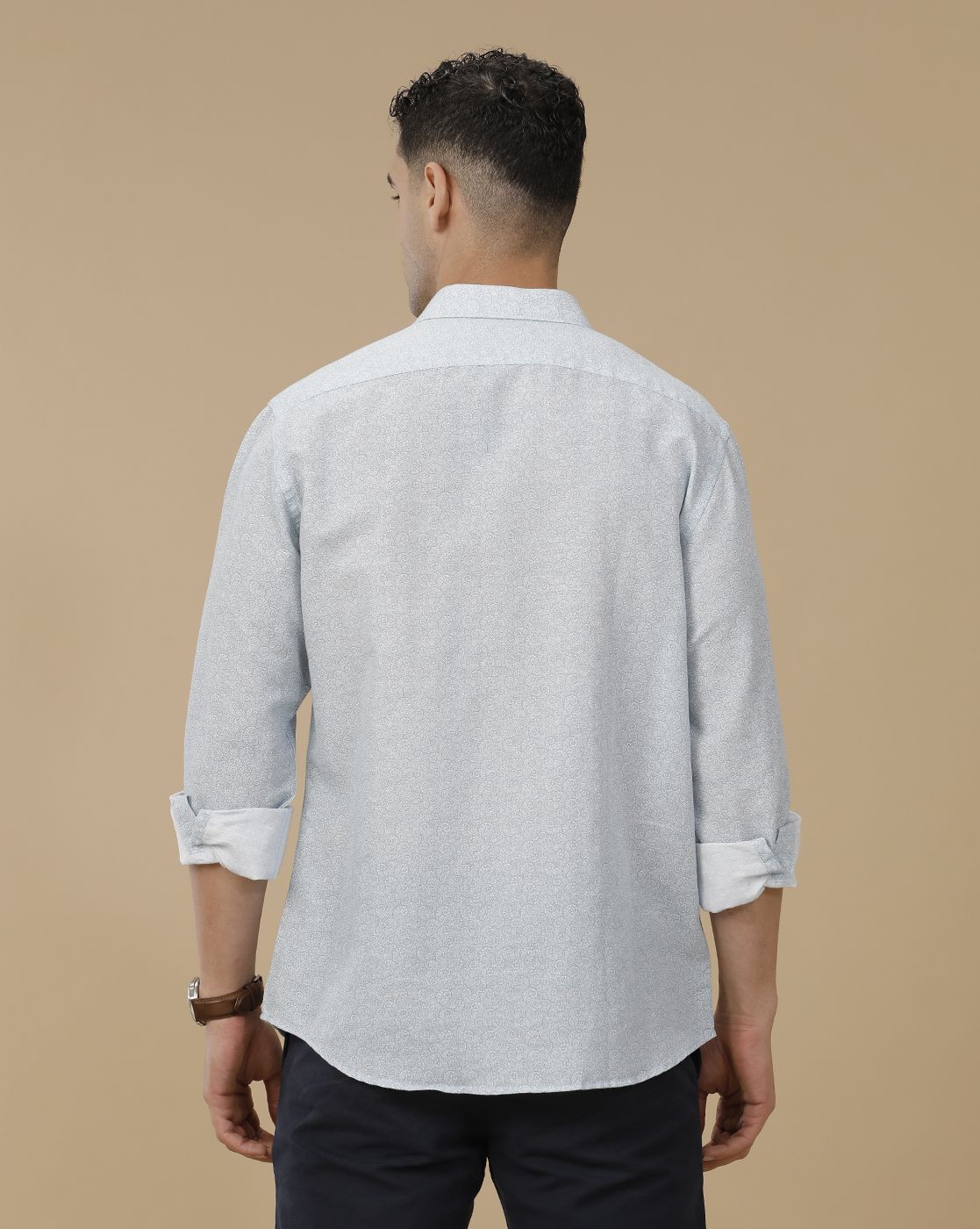 Linen Club Men's Linen Rich Blue Printed Contemporary Fit Full Sleeve Casual Shirt