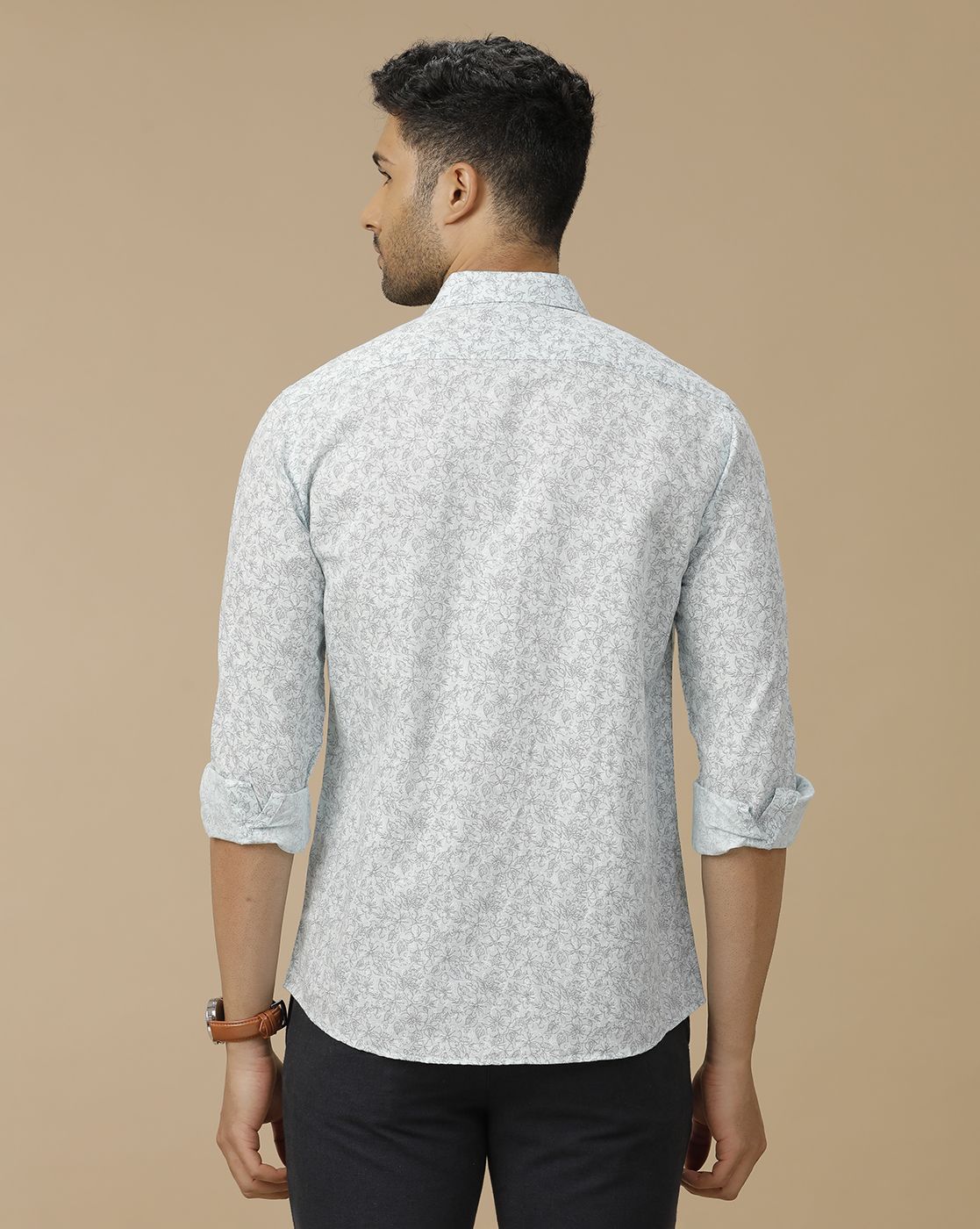 Men's Linen Rich Blue Printed Contemporary Fit Full Sleeve Casual Shirt