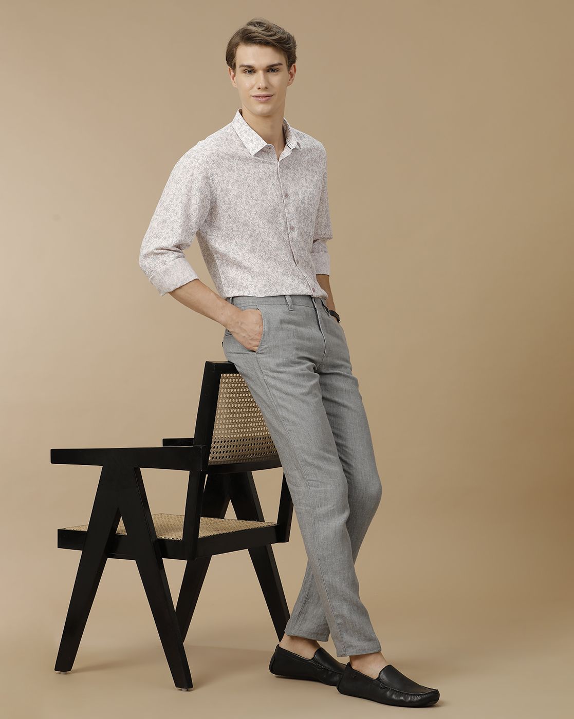 Men's Linen Rich Pink Printed Contemporary Fit Full Sleeve Casual Shirt