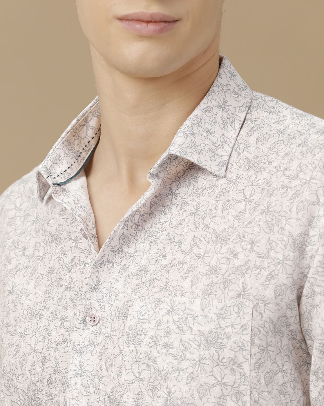 Men's Linen Rich Pink Printed Contemporary Fit Full Sleeve Casual Shirt