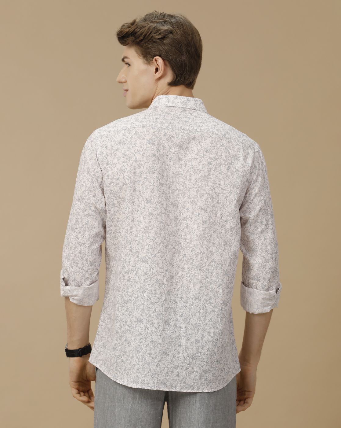 Men's Linen Rich Pink Printed Contemporary Fit Full Sleeve Casual Shirt