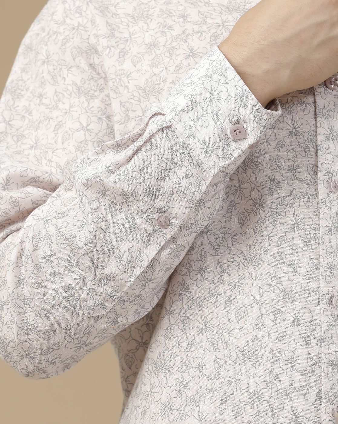 Men's Linen Rich Pink Printed Contemporary Fit Full Sleeve Casual Shirt