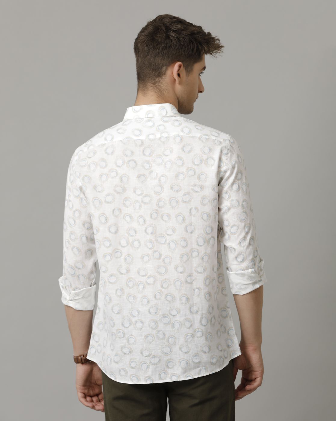 Men's Pure Linen Blue Printed Contemporary Fit Full Sleeve Casual Shirt