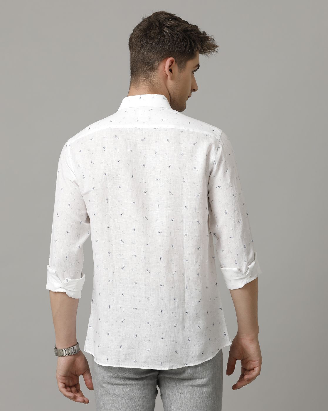 Men's Pure Linen Blue Printed Contemporary Fit Full Sleeve Casual Shirt